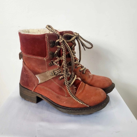 Bos. & Co. Brandon II Boots Burgundy Red Leather Lace Up Wool Lined Womens 37 - Picture 2 of 12